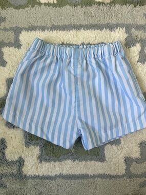 Light Blue & White Striped Elastic-Waist Shorts